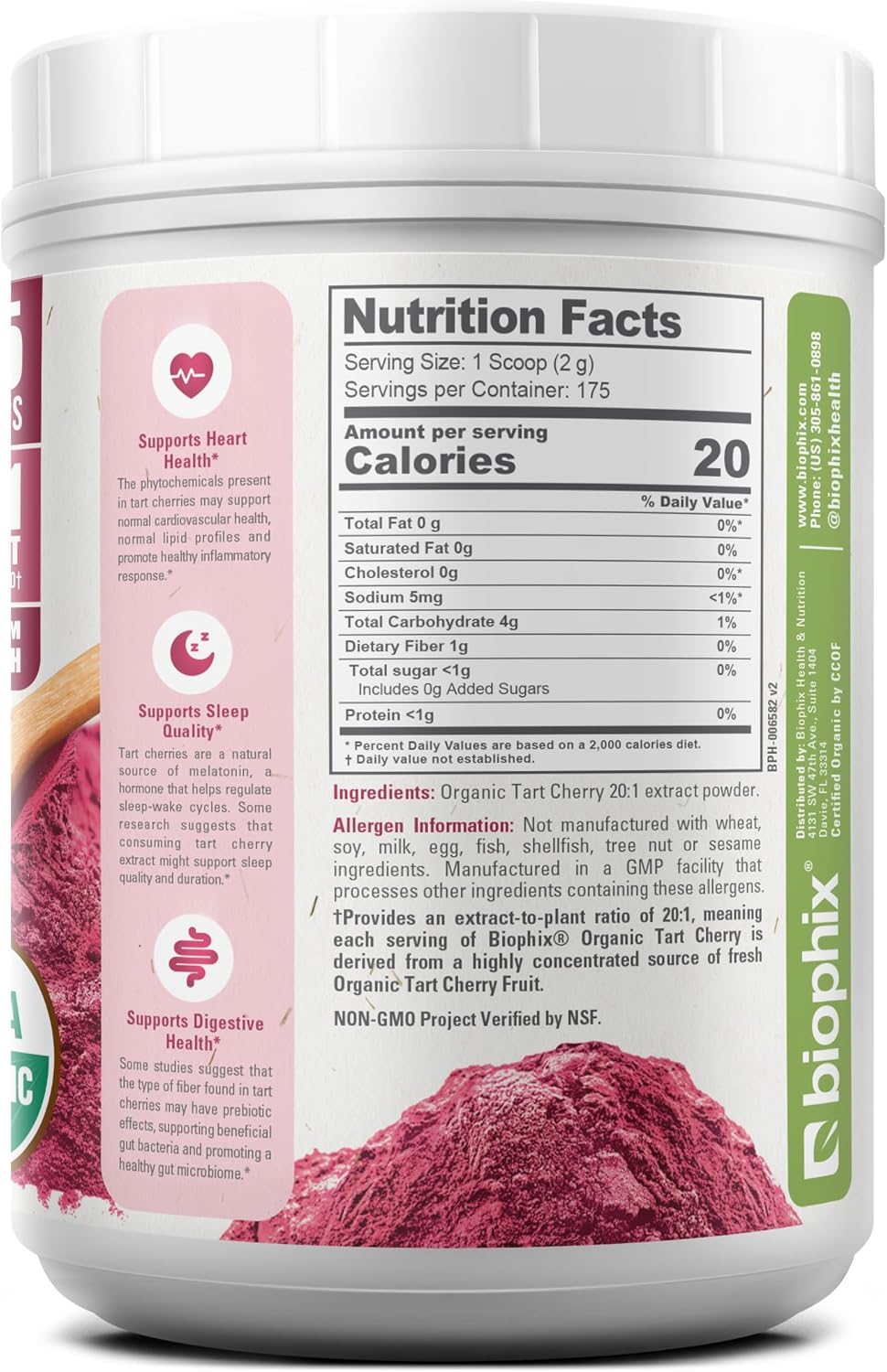 biophix Polvo de Cereza Ácida Orgánica Extracto 20:1 - 350 g (12.3 oz) - Superalimento Natural - Sin Azúcar Añadido - Vegano