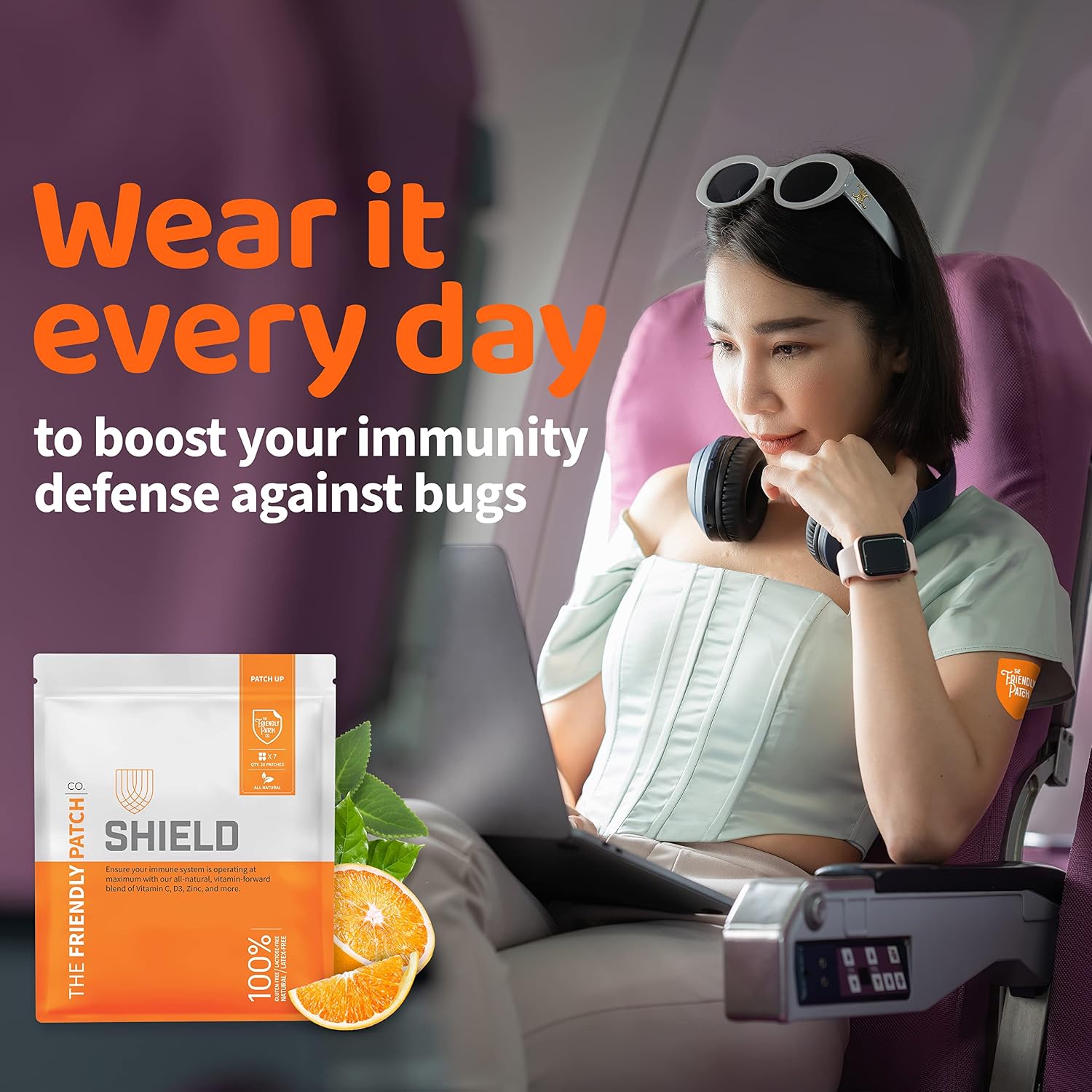 The Friendly Patch Shield - Parches de Apoyo Inmunológico con Vitamina D3, C y Zinc, 28 Unidades