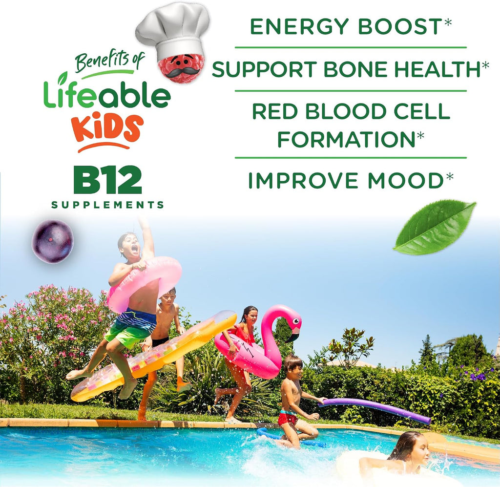 Lifeable Gominolas de Vitamina B12 Sin Azúcar para Niños - 1000 mcg - 90 Gominolas