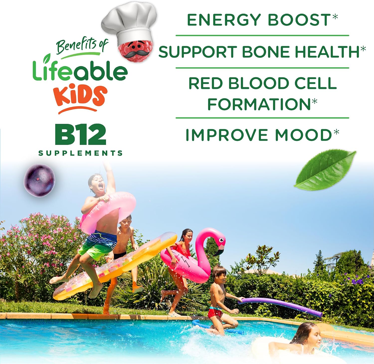 Lifeable Gominolas de Vitamina B12 Sin Azúcar para Niños - 1000 mcg - 90 Gominolas
