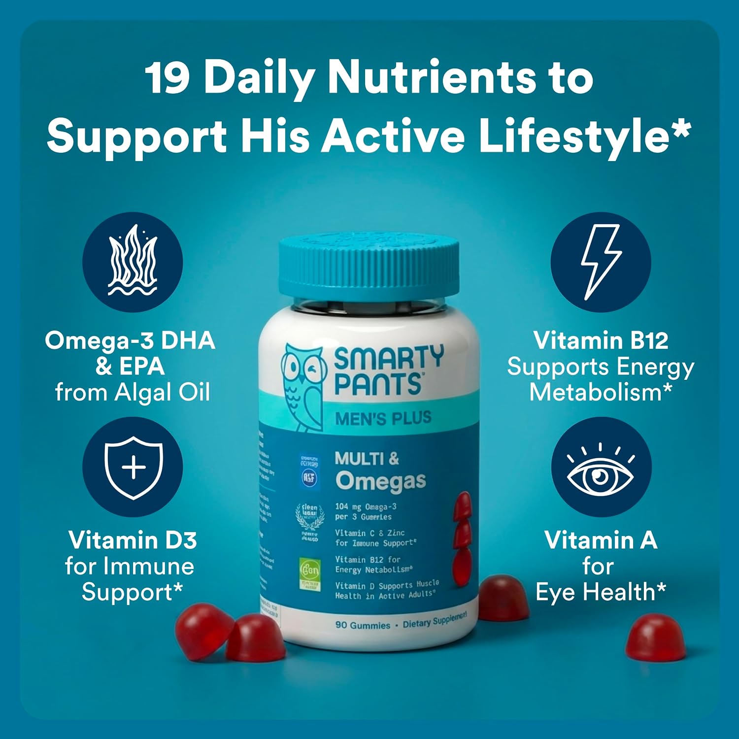 SmartyPants Men's Multivitamin Gummies - 90 Gominolas Multivitamínicas con Omega 3 DHA/EPA