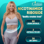 Organic Cadane Suplemento de Nicotinamida Ribósido con Rhodiola Rosea, Ashwagandha, Té Verde y Más | Salud Celular y Vitalidad | Vegano, No OGM – 60 Cápsulas