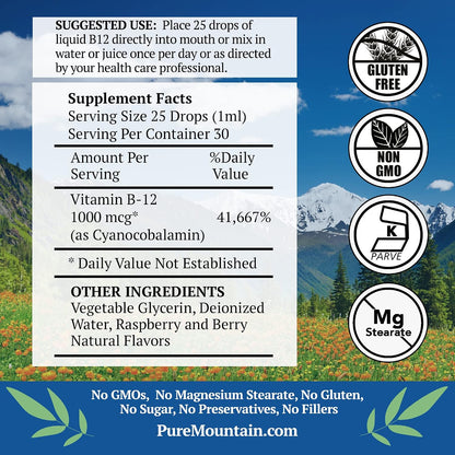 Pure Mountain Botanicals Vitamina B12 1000 mcg Gotas Líquidas Sabor Bayas – Image 2