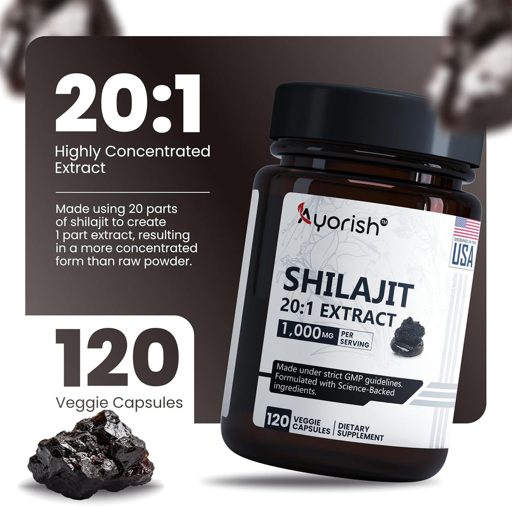 Ayorish Cápsulas de Shilajit Puro 1000mg con Ácido Fúlvico y Minerales Traza (120 cápsulas)