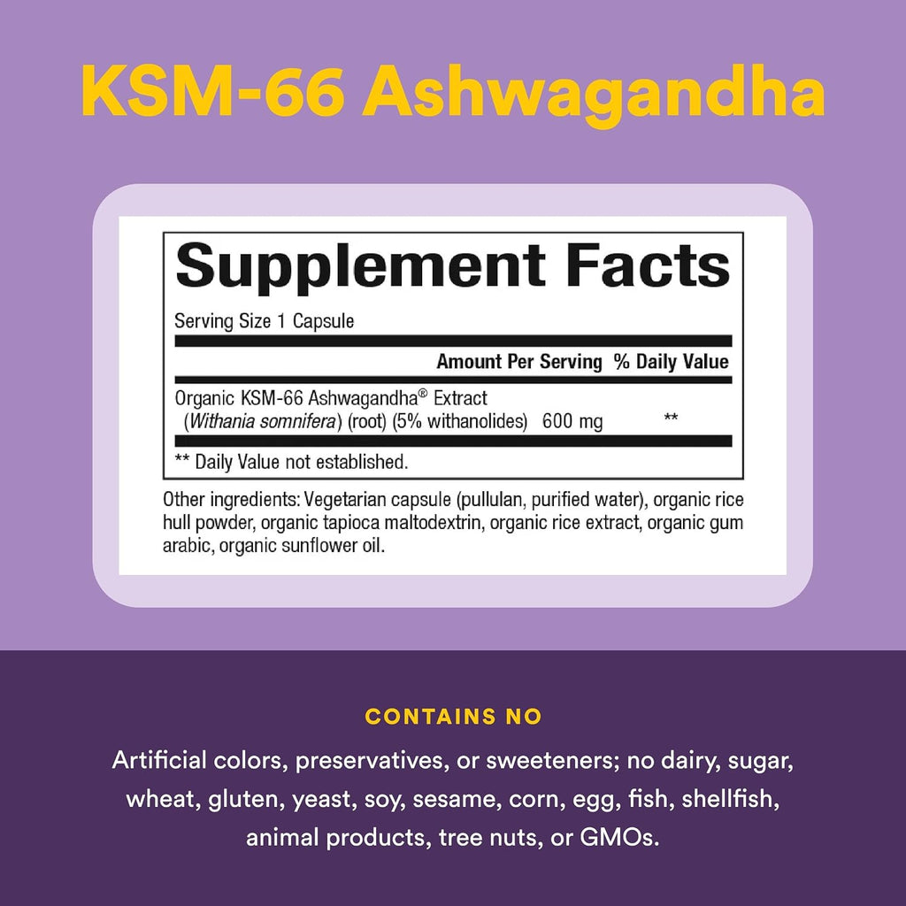 Stress-Relax KSM-66 Ashwagandha 600 mg, 60 Cápsulas Vegetales de Natural Factors