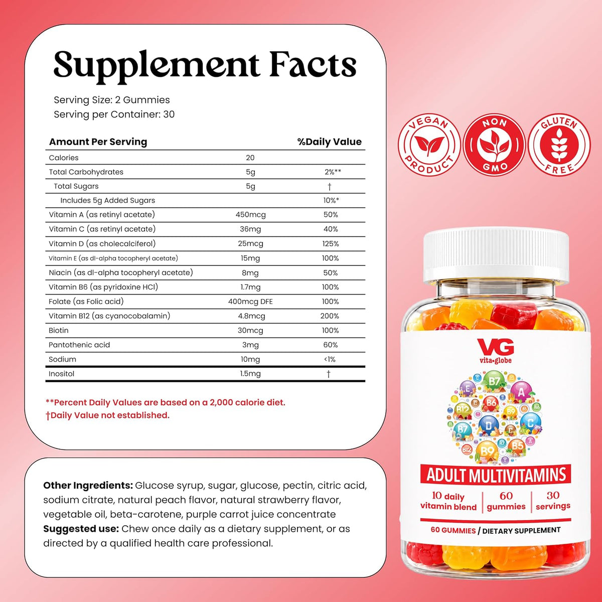 VITA GLOBE Adult Multivitamin Gummies – – Energía y vitalidad: Las vitaminas del grupo B (B6, B12, folato, – Image 2