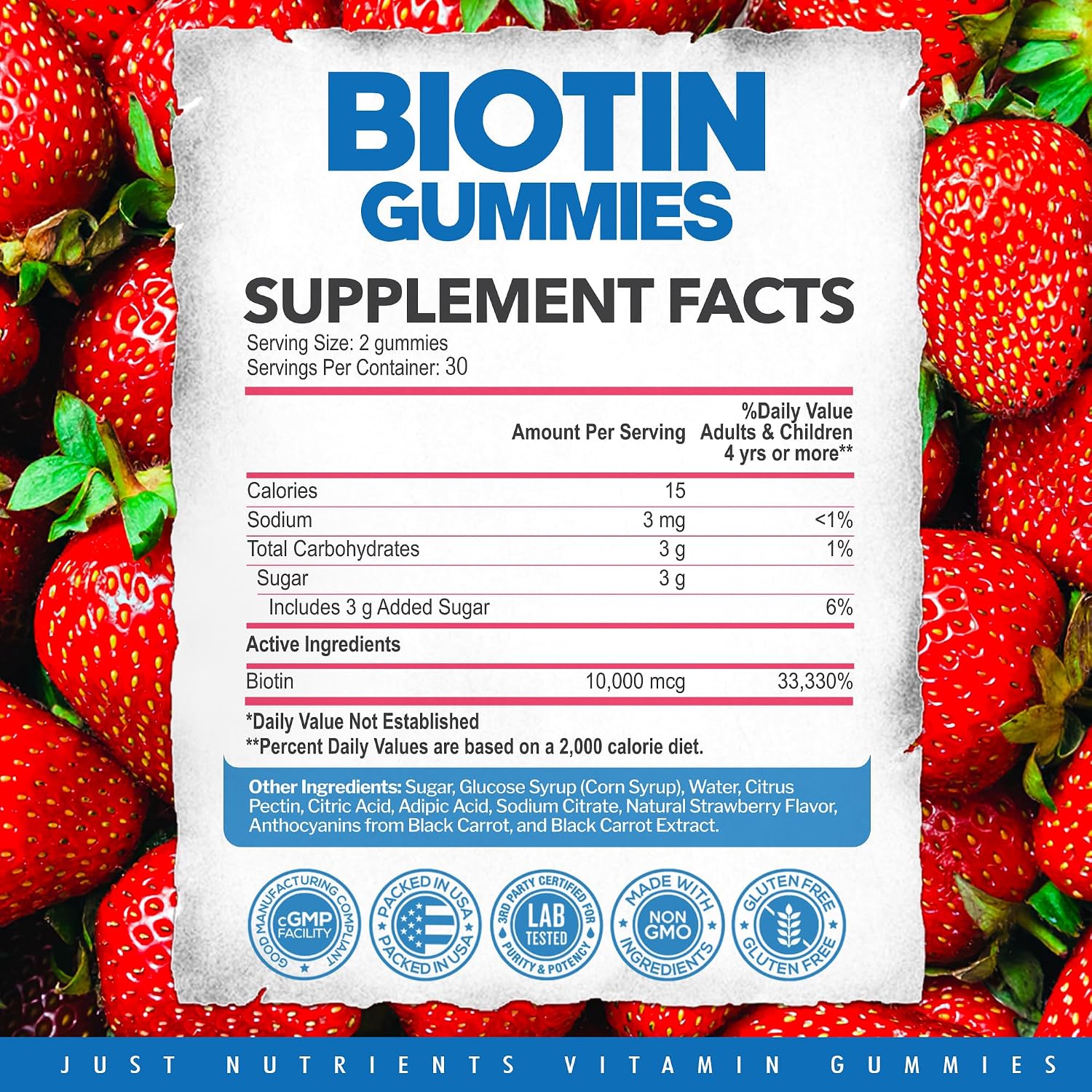 Biotina 10.000 µg Gominolas para el Mantenimiento de Cabello, Piel y Uñas - 60 Gominolas (1 Mes)
