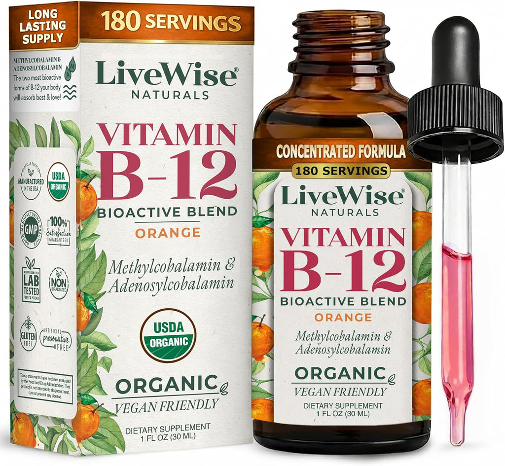 Vitamin B12 1000 mcg Organic Liquid Sublingual - Methylcobalamin & Adenosylcobalamin - 2 fl oz (1 Year Supply)