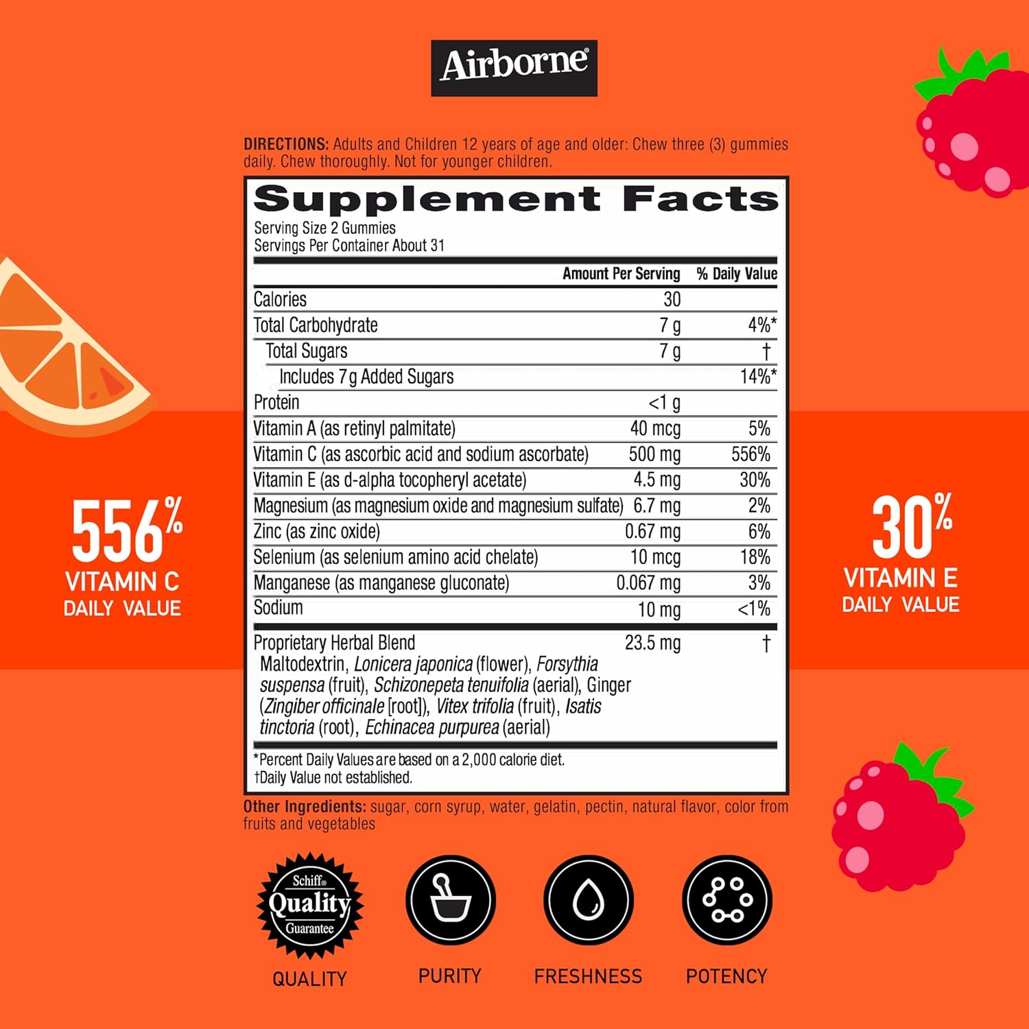Airborne Kids Gomitas de Vitamina C 500 mg con Zinc y Antioxidantes - 63 gomas, Sabor a Frutas Variadas