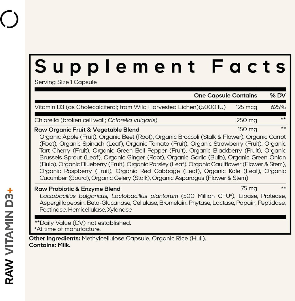 Codeage Raw Vitamin D3+ Alta Potencia 5000 IU - 60 Cápsulas
