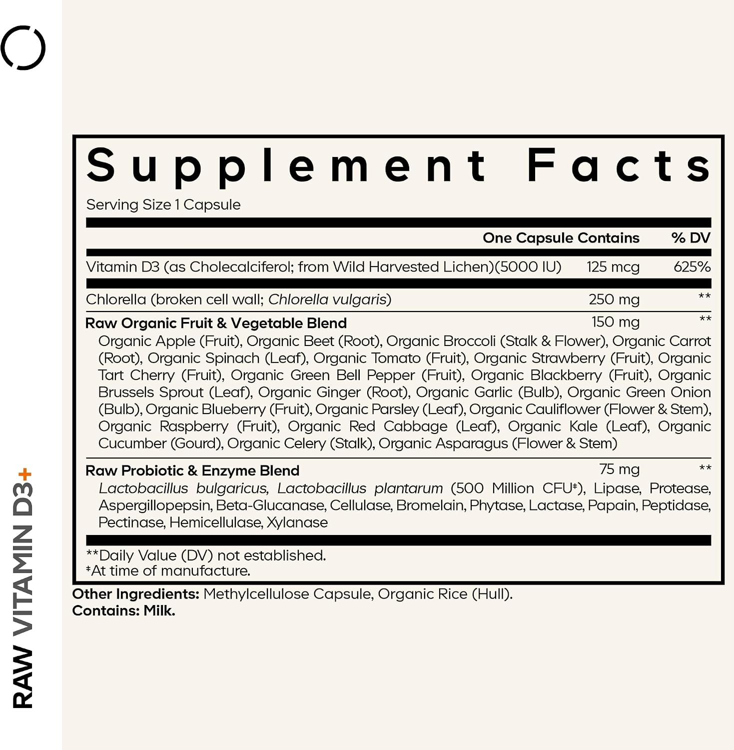 Codeage Raw Vitamin D3+ Alta Potencia 5000 IU - 60 Cápsulas
