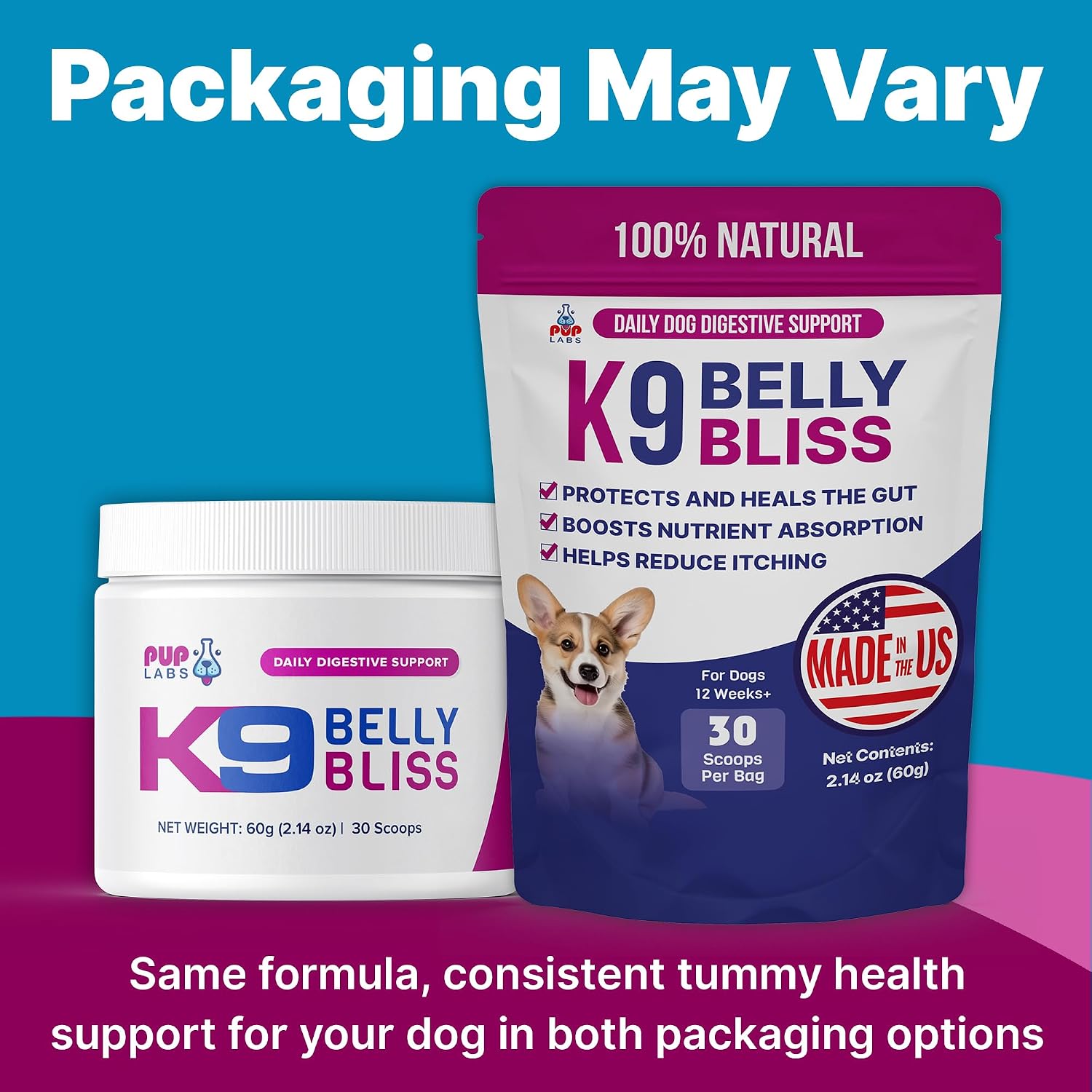 K9 Belly Bliss - Prebiótico Natural para la Salud Digestiva de Perros, 30 Dosis