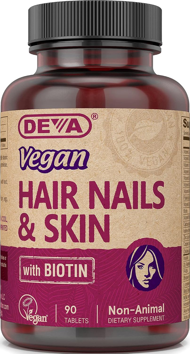 DEVA Suplemento Vegano para Cabello, Piel y Uñas con 500 mcg de Biotina, 90 Comprimidos (Paquete de 2)