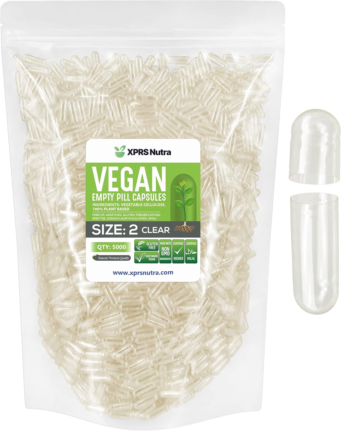 XPRS Nutra Cápsulas Vacías Tamaño 2 - 100 Cápsulas Vegetales Claras