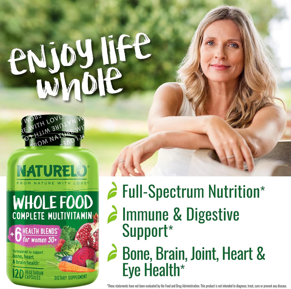 NATURELO Multivitamínico Integral para Mujeres 50+ (Sin Hierro) - 120 Cápsulas Veganas