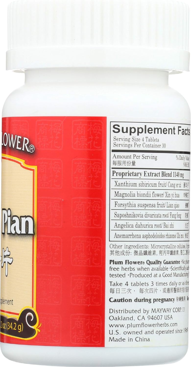 Plum Flower Chinese Tea Bi Yan Pian, 120 Comprimidos