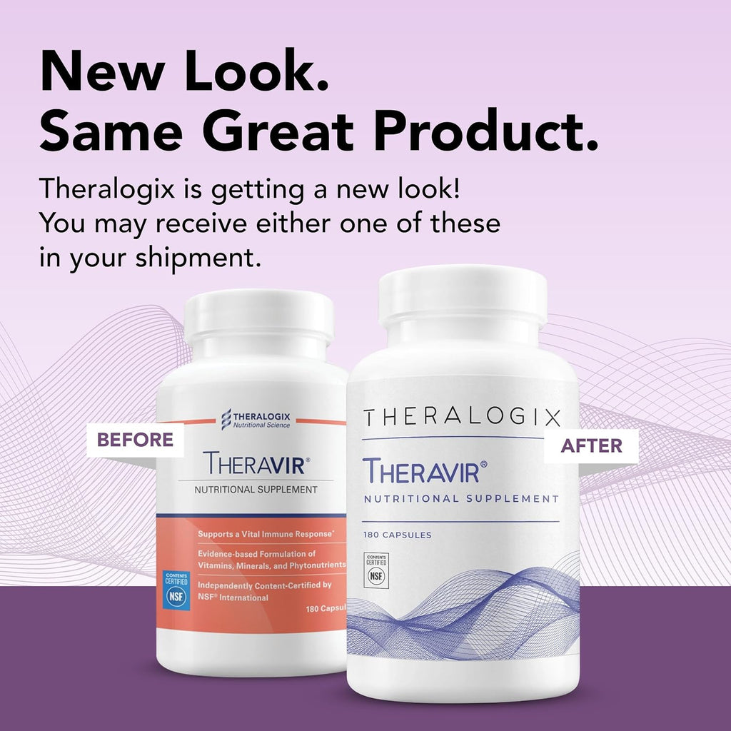 Theralogix Theravir Apoyo Inmunitario - 180 Cápsulas (90 Días) con Vitamina D3, C, Zinc, Quercetina y Melatonina - Certificado NSF
