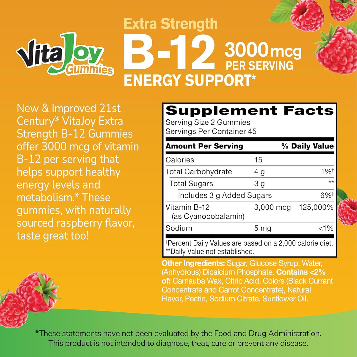 21st Century Extra Strength Vitamina B12 Gominolas 3000 mcg, Energía y Soporte Nervioso, Vegano y Sin Gluten, Frambuesa, 90 Unidades - görsel 2