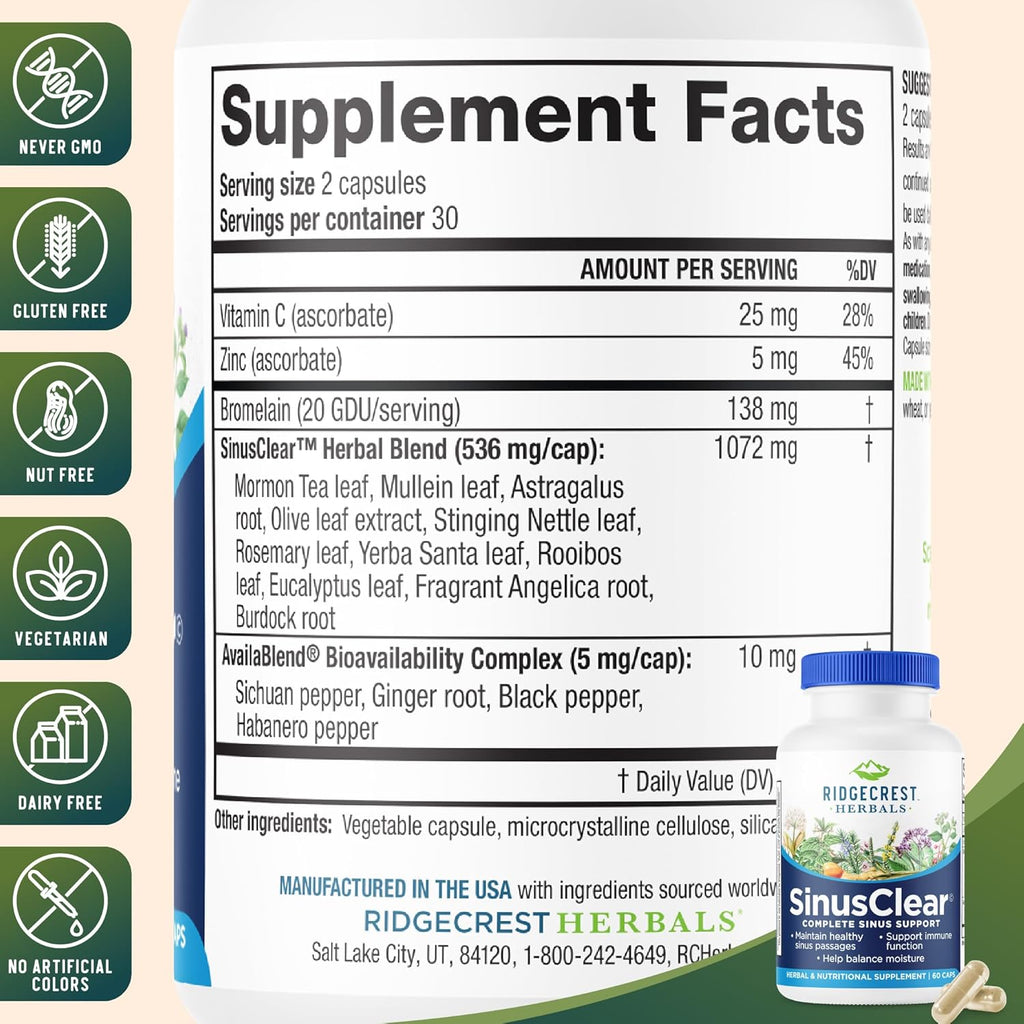 RidgeCrest Herbals SinusClear - Complete Sinus and Respiratory Health Formula
