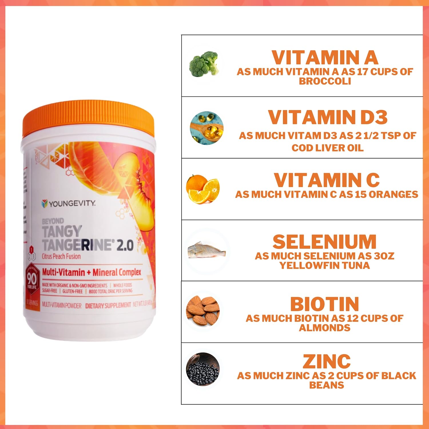 Youngevity Beyond Tangy Tangerine 2.0 Citrus Peach Fusion - Complejo Multivitamínico y Mineral