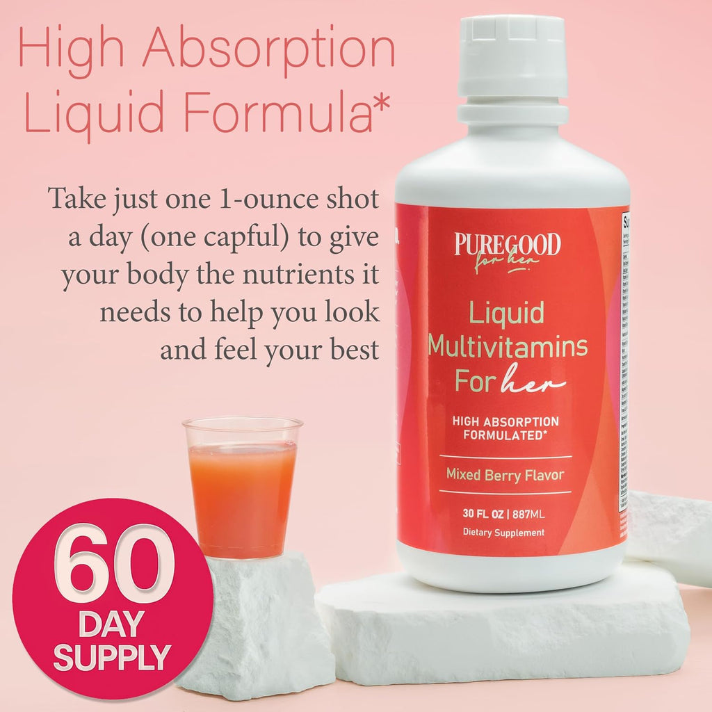 PureGood Multivitamínico Líquido para Mujeres | 70+ Nutrientes, Alta Absorción | Sabor Frutos Rojos | 1.77 L