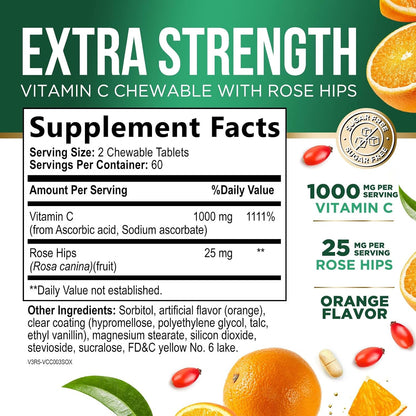 Vitamina C 1000 mg Masticable sin Azúcar con – La protección de las células frente al daño oxidativo. – Image 2
