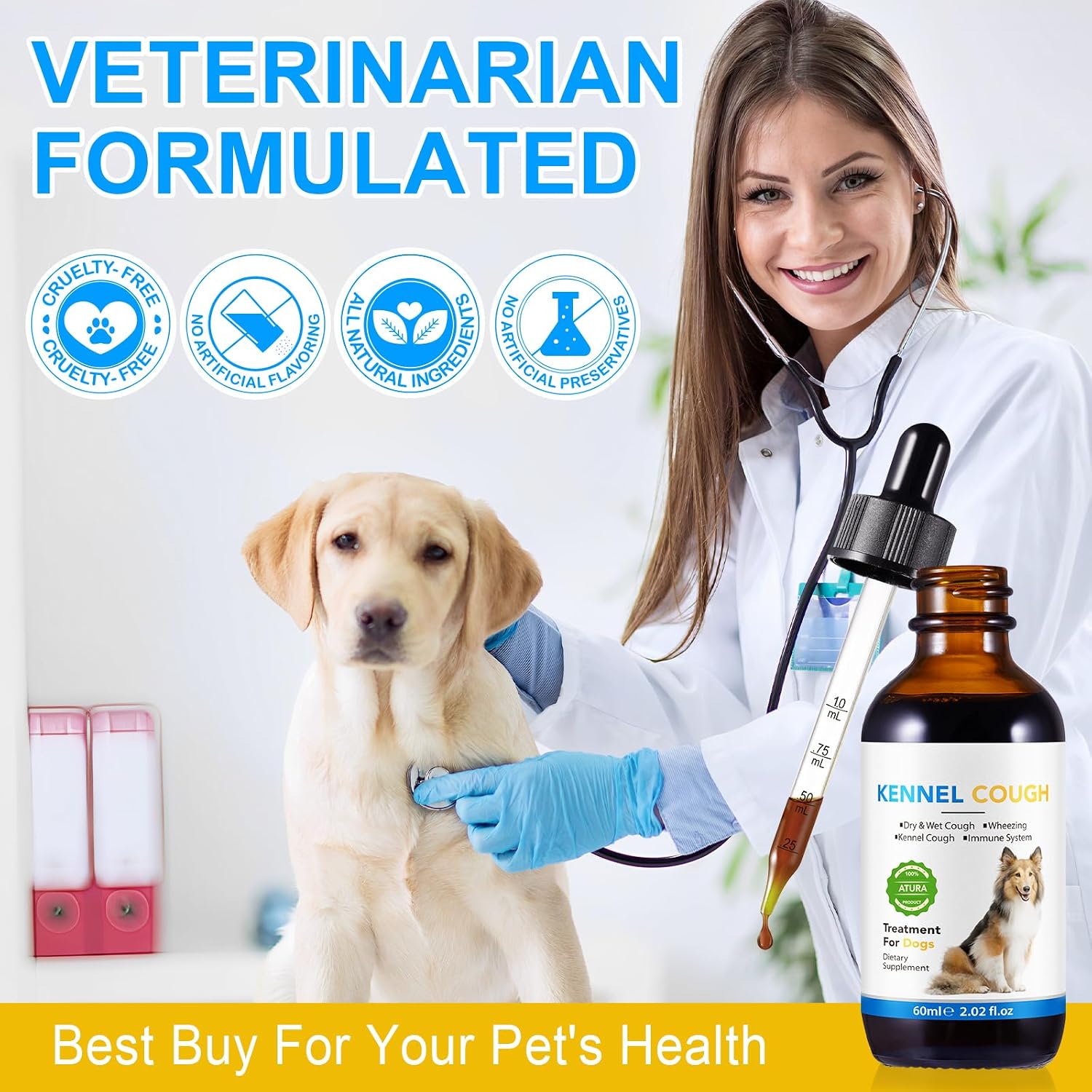 Tratamiento para la Tos en Perros - Gotas para la Tos de las Perreras, 100% Natural, Suplemento para la Tos y Alivio de Alergias, Gotas Herbales para Todas las Razas y Tamaños