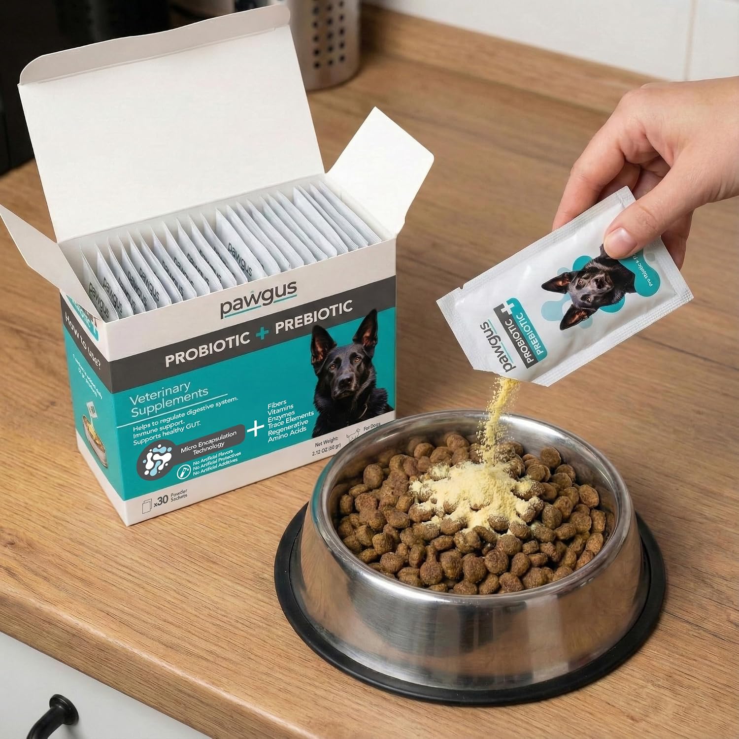 Pawgus Combo Prebiótico y Probiótico Definitivo para Perros - 30 Sobres
