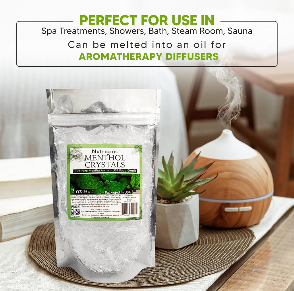 Cristales de Mentol Puro Orgánico 100% Natural - 56g (2 oz) - Nutrigins