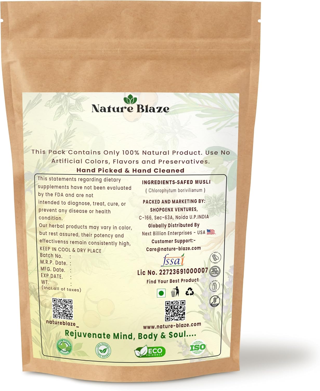 Pure and Natural Safed Musli Powder 7.0 Oz (200g)