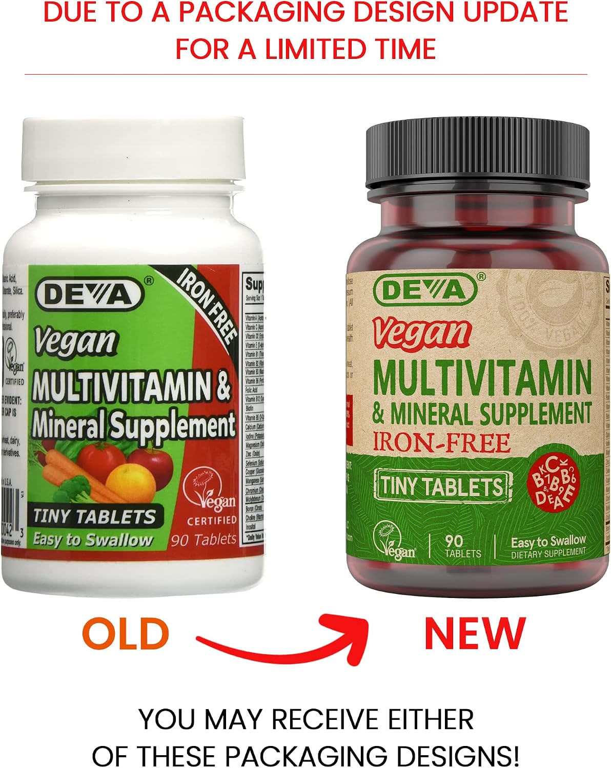 Deva Multivitamínico y Mineral Vegano Sin Hierro - Fórmula de Alta Potencia - 90 Comprimidos