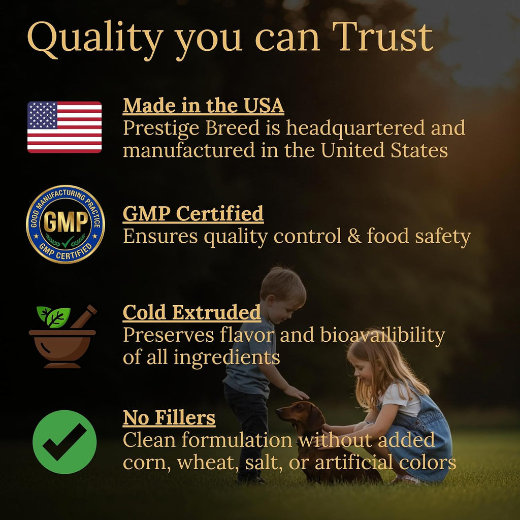 Prestige Breed Multivitamínicos, Nutrición Equilibrada para Dachshund, 90 unidades, Hecho en EE. UU. con auténtico Bacon