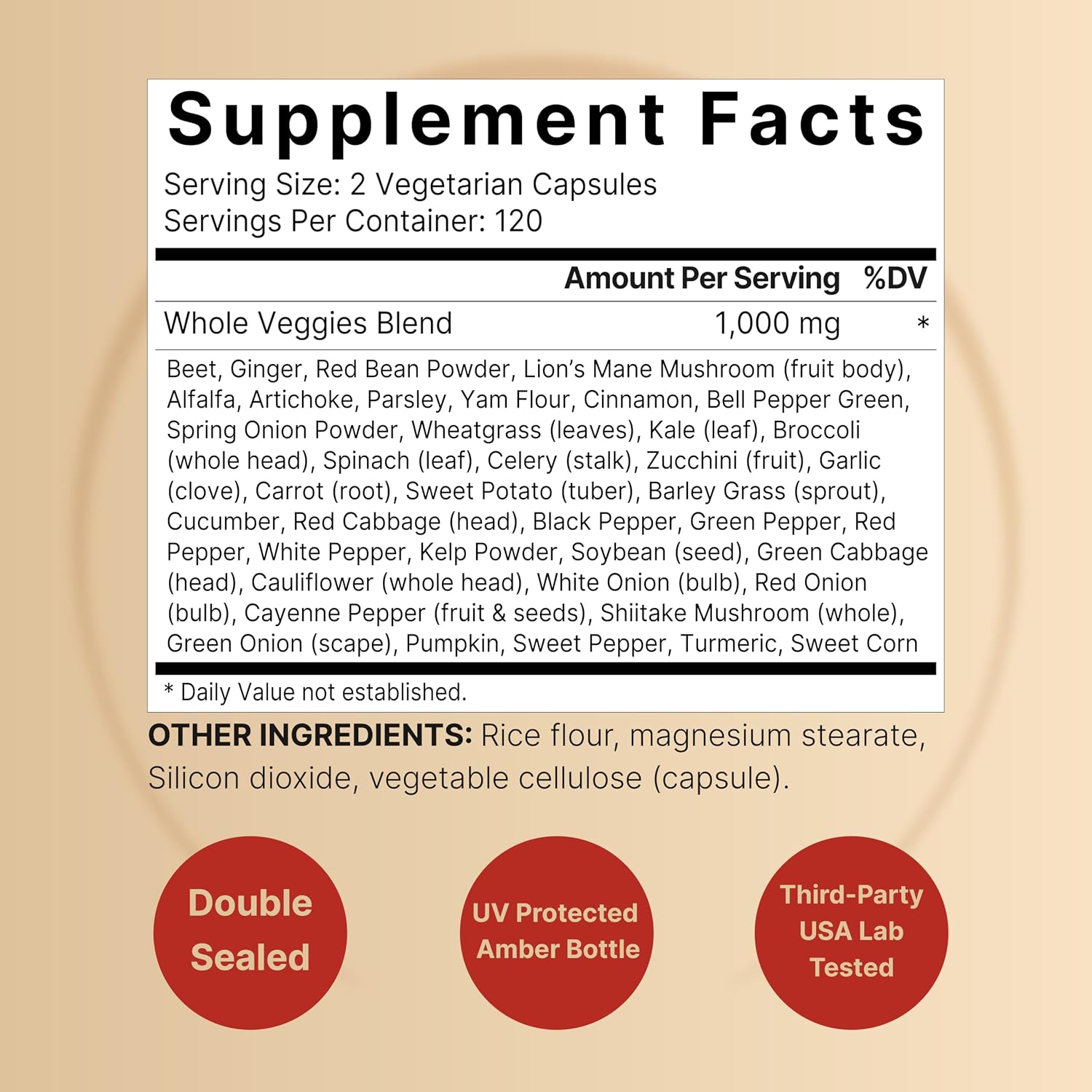 Fruit and Veggies Supplement – 480 Cápsulas Vegetarianas | Mezcla de 40 Frutas y Verduras Enteras | Fórmula Superfood Natural con Vitaminas y Minerales – No Transgénico