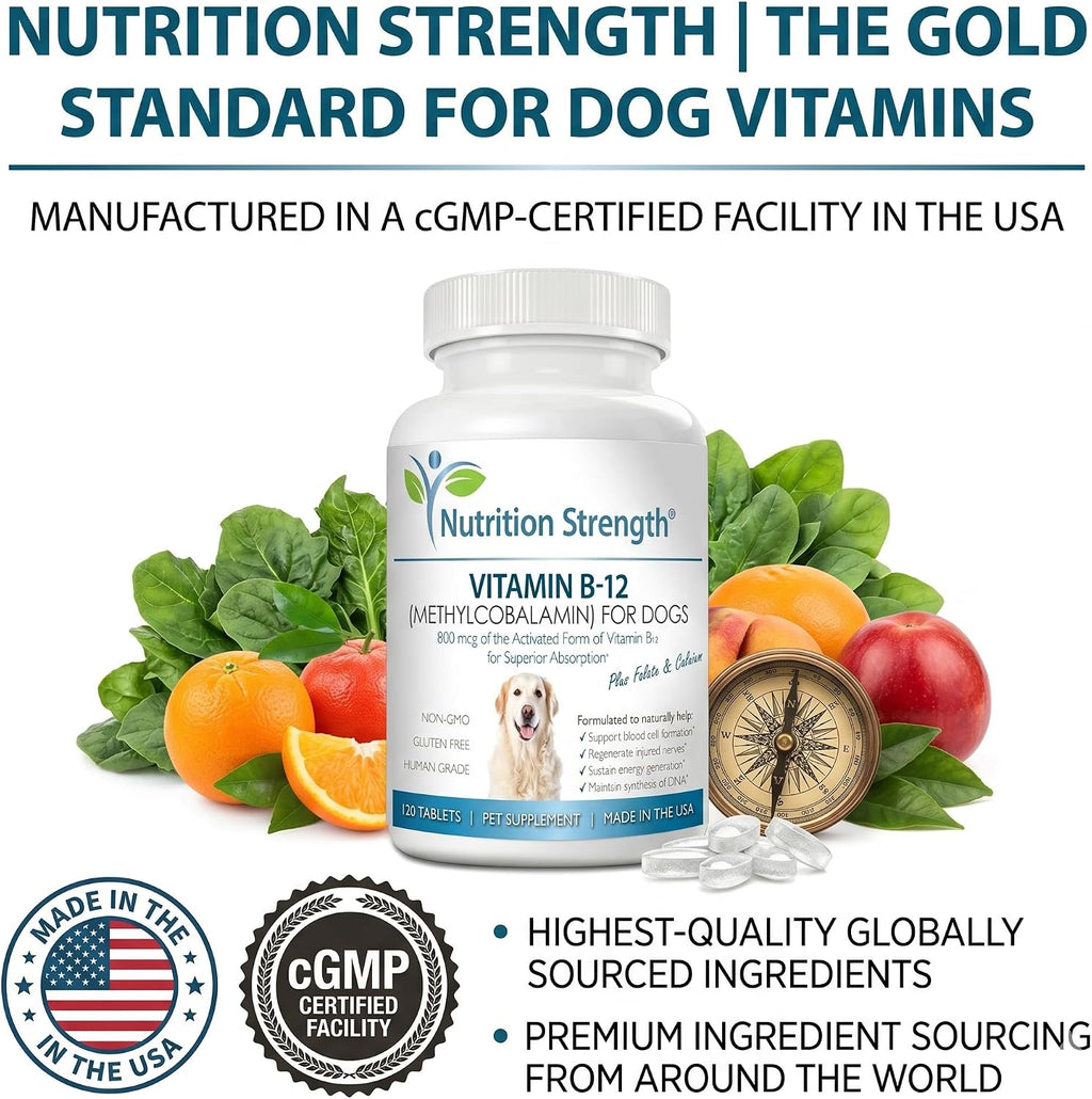 Nutrition Strength Vitamina B12 para Perros con Folato y Calcio - 120 Comprimidos Masticables