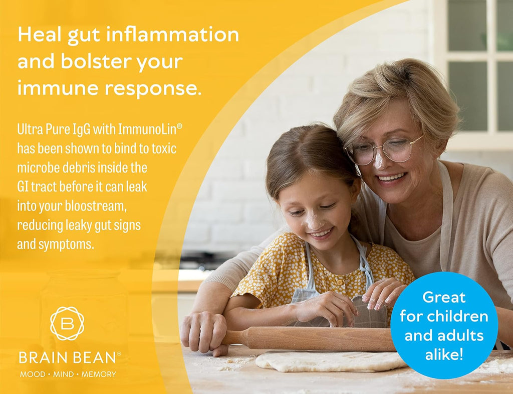 Brain Basics Ultra Pure IgG Supplement - Complemento de IgG Immunolin en Polvo, Sin Lácteos, con Vitaminas y Minerales, 150g, 60 Dosis