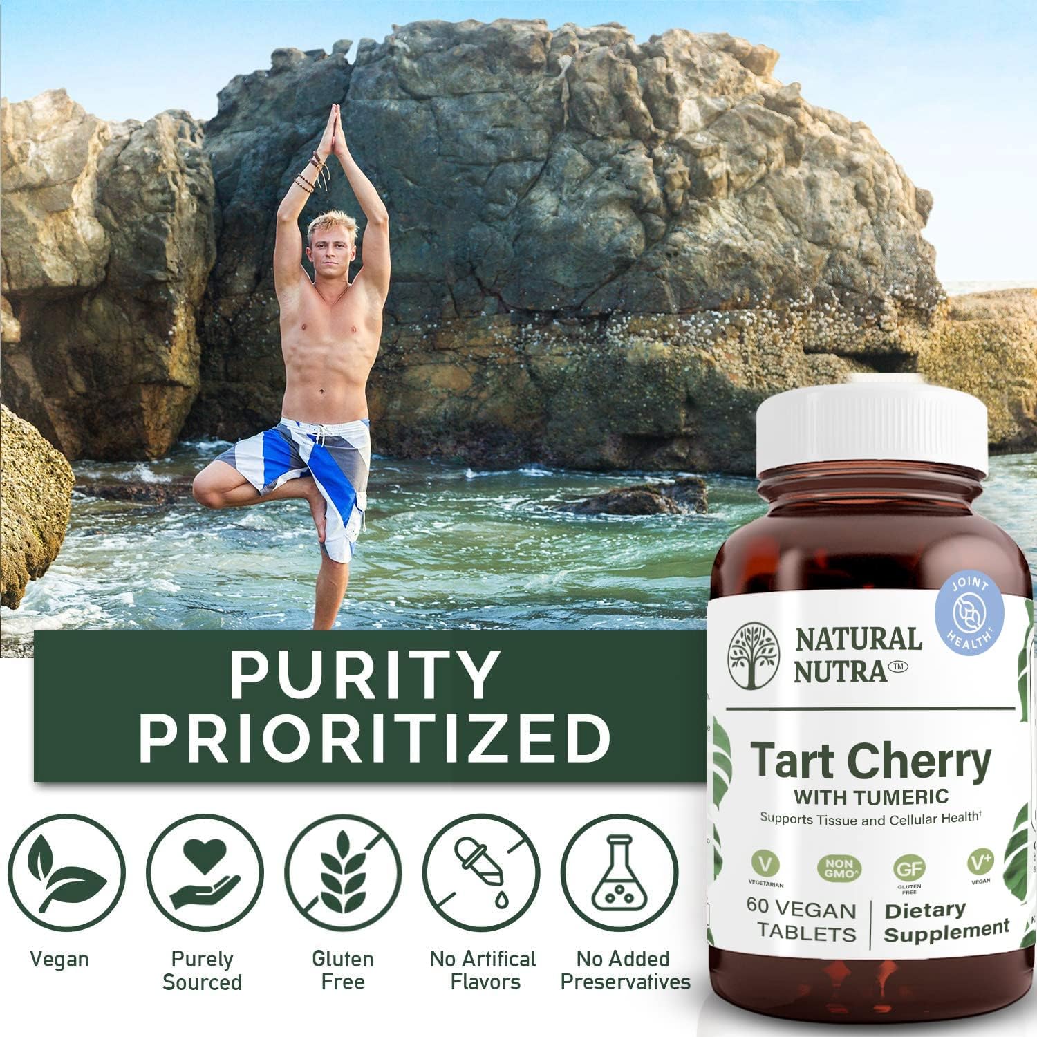 Natural Nutra Tart Cherry Extract with Turmeric, 60 Tablets (Vegan, Gluten-Free)