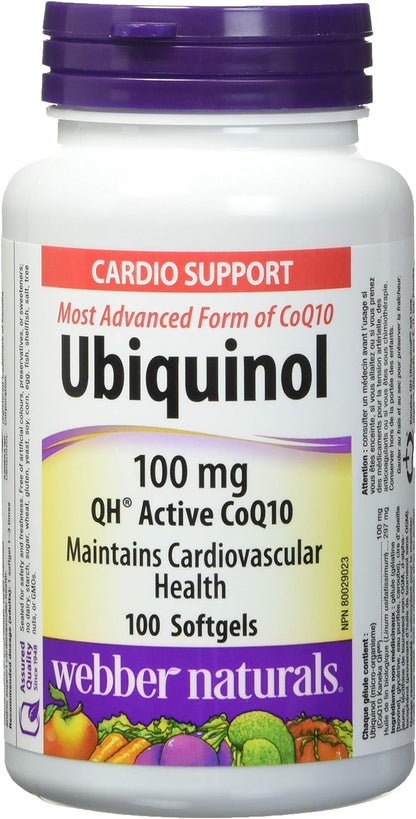 Webber Naturals Ubiquinol 100mg QH Active – Contribuye al metabolismo energético normal : La CoQ10 es esencial – Image 1