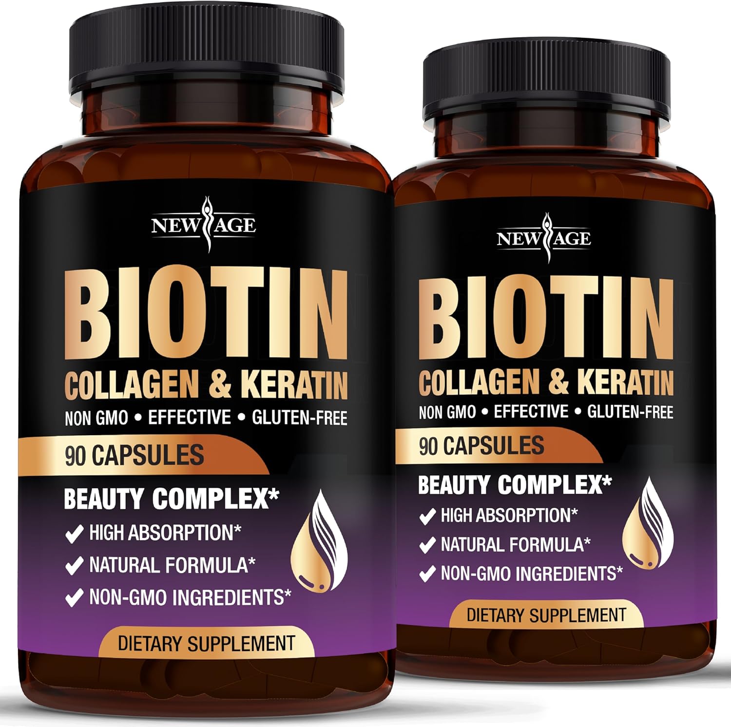 NEW AGE Biotina 10000mcg con Colágeno, Keratina y Ácido Hialurónico - 180 Cápsulas