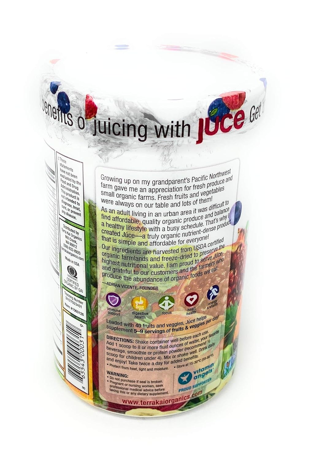 Terra Kai Organics Juce Super Fruit and Veggie Blend, 12.2 oz, Garden Berry