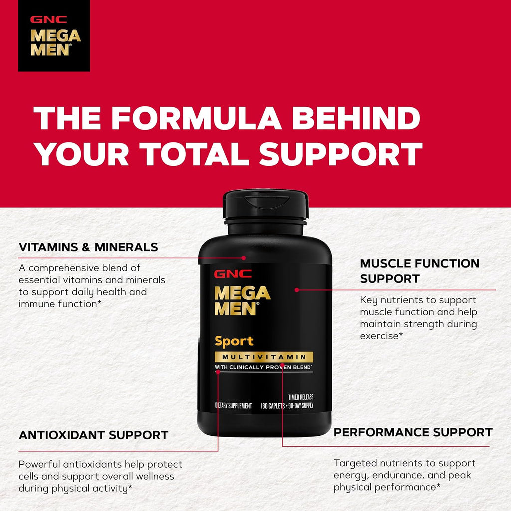 GNC Mega Men Sport Multivitamínico para Hombres, 180 Comprimidos
