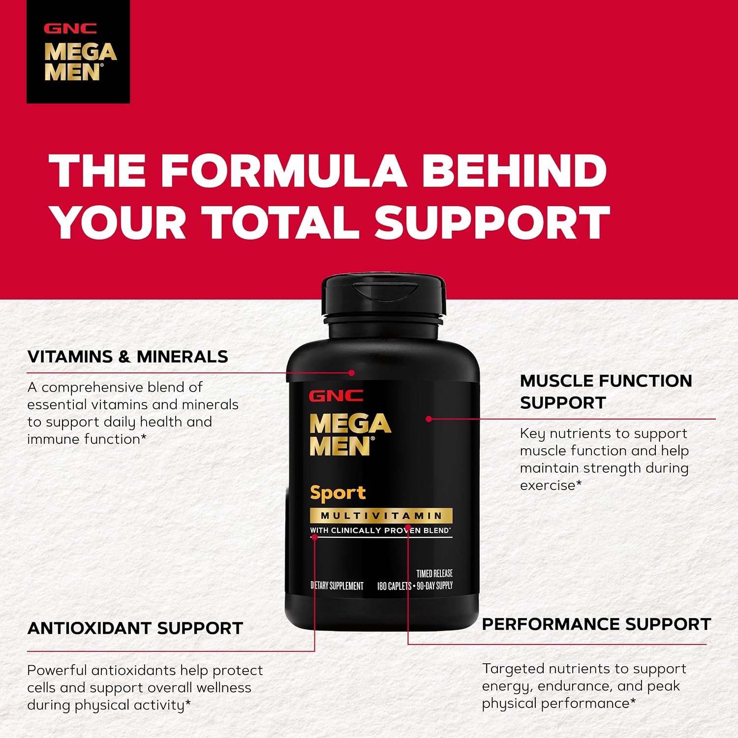 GNC Mega Men Sport Multivitamínico para Hombres, 180 Comprimidos