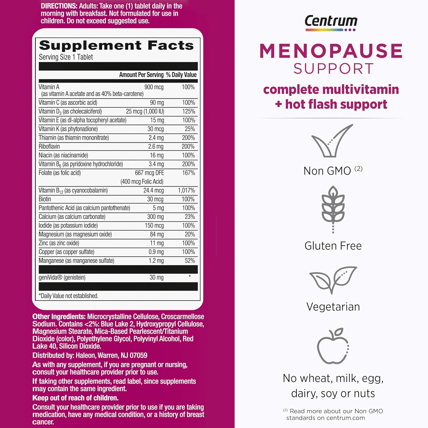 Centrum Menopausia Apoyo Sofocos Multivitamínico Completo con geniVida, 30 Comprimidos