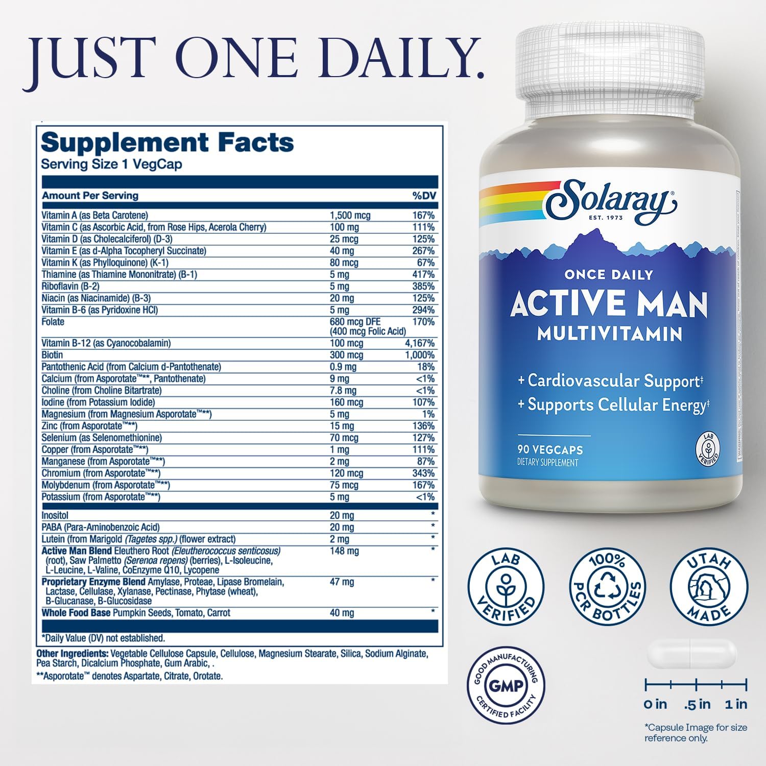 SOLARAY Once Daily Active Man Multivitamin - Multivitamínico para hombres activos