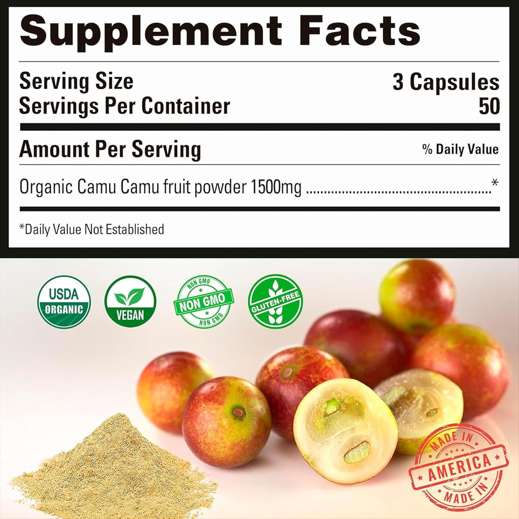 Vitamina C Orgánica de Camu Camu 1500 mg - 150 Cápsulas Veganas