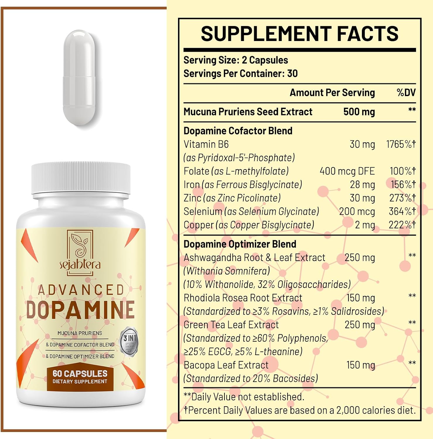 Suplemento de Dopamina 3-en-1 - 60 Cápsulas