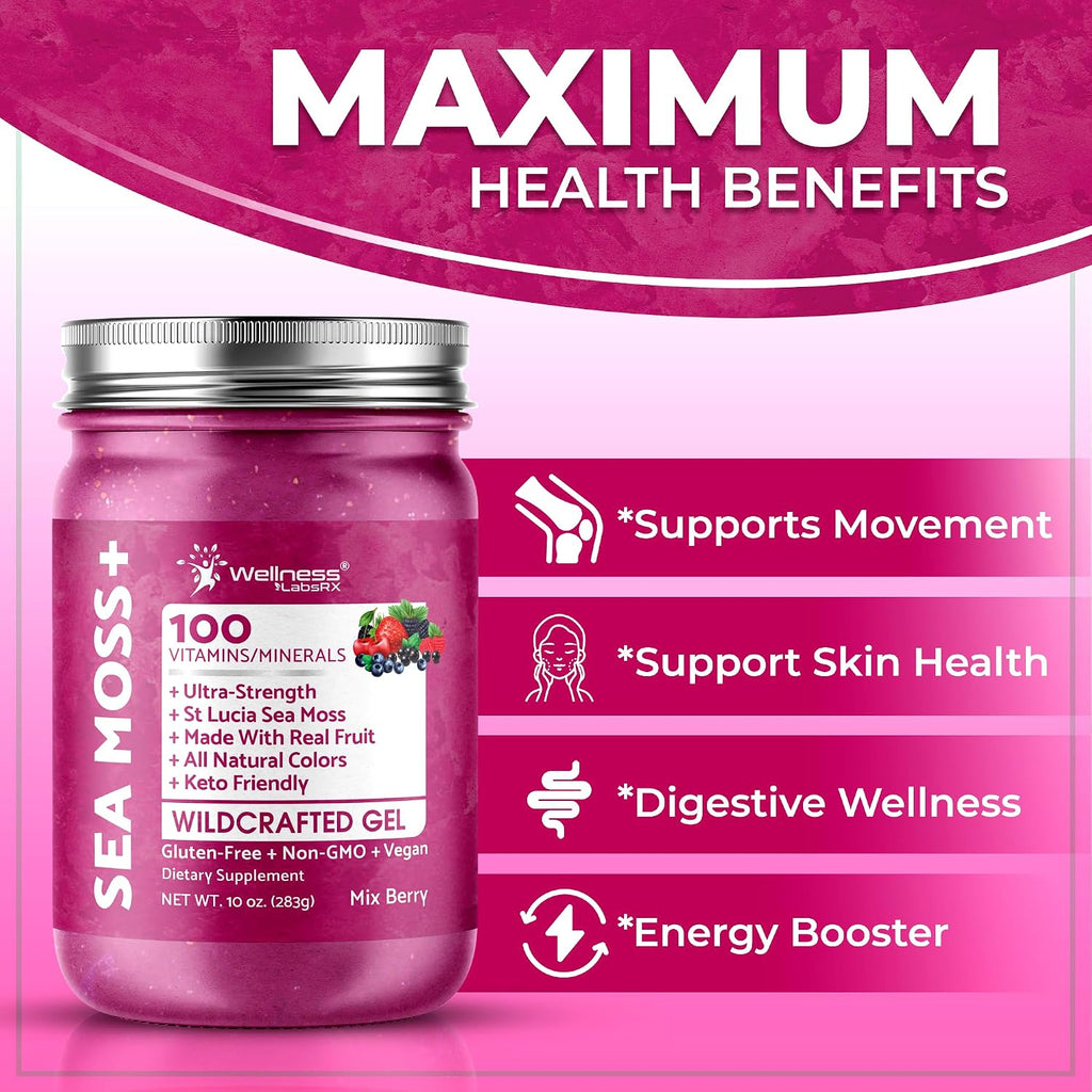 WELLNESS LABSRX Irish Sea Moss Gel Raw - Mix Berry - 283 g