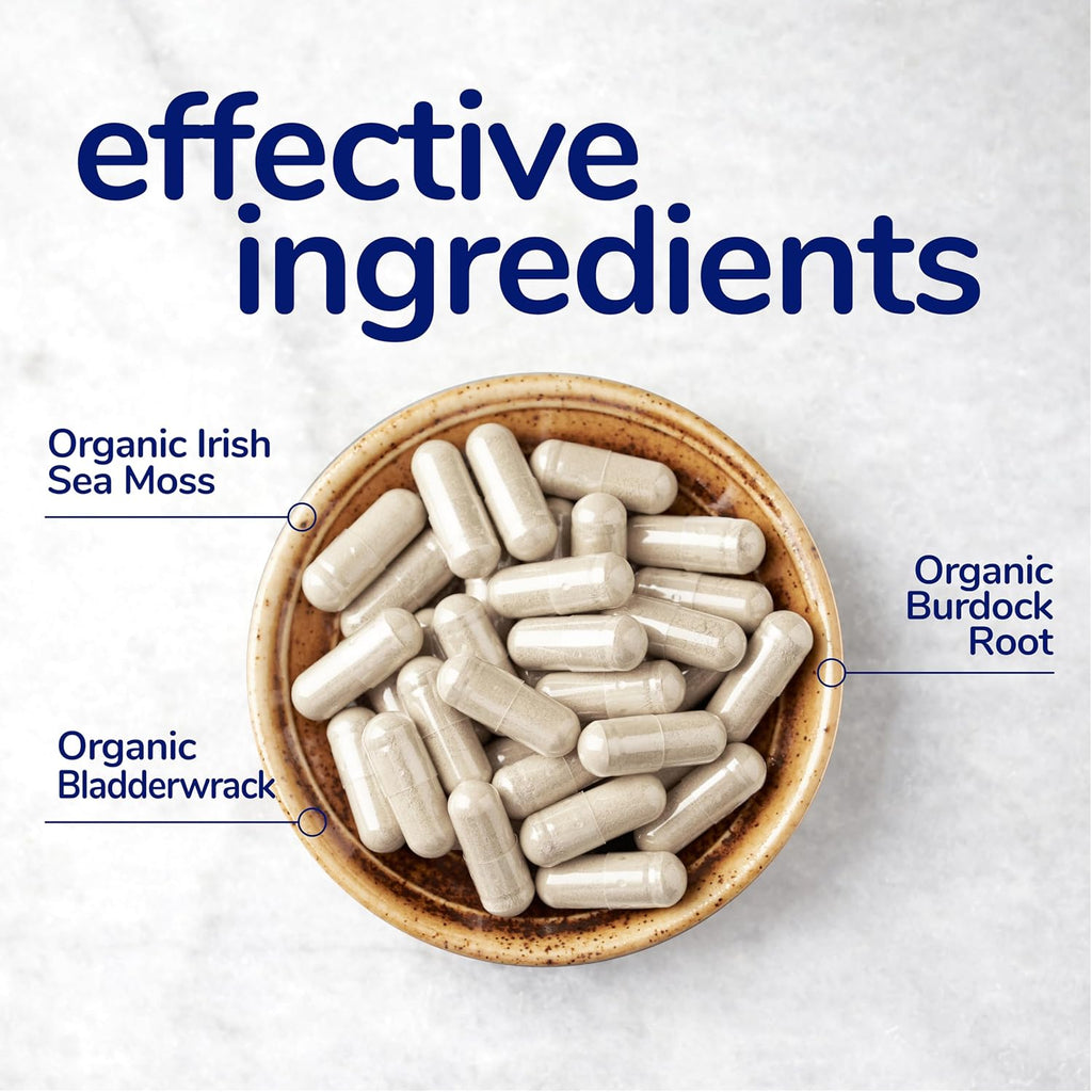 Her Own Irish Sea Moss Cápsulas - Musgo Irlandés con Bardana y Fucus - Apoyo Detox, Inmunidad, Piel Saludable y Metabolismo - 60 Cápsulas