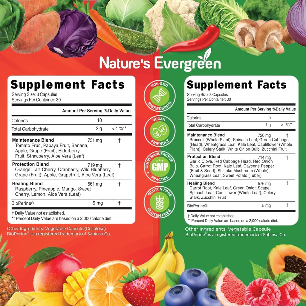 Nature's Evergreen Fruits and Veggies Supplement – 180 Cápsulas (Envase de 2)