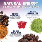 Energy Gummies - Vitamina B12 1000 mcg por ración - Gominolas energéticas diarias con cafeína natural del té verde, sabor a bayas - 120 gominolas