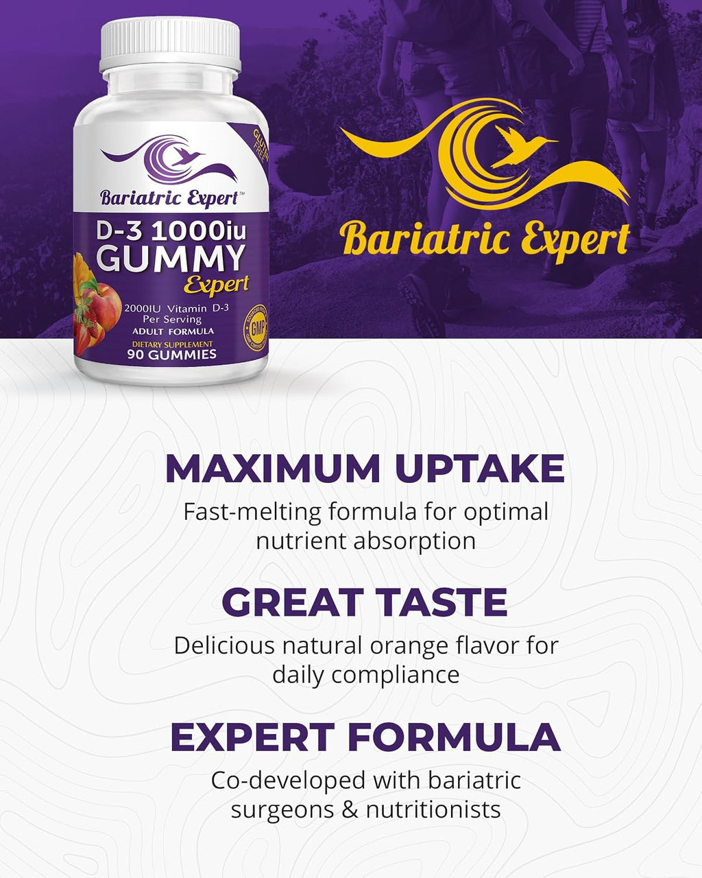 Bariatric Expert D3 Vitamina – Suplemento alimenticio de disolución rápida para adultos después de cirugía bariátrica, 90 unidades
